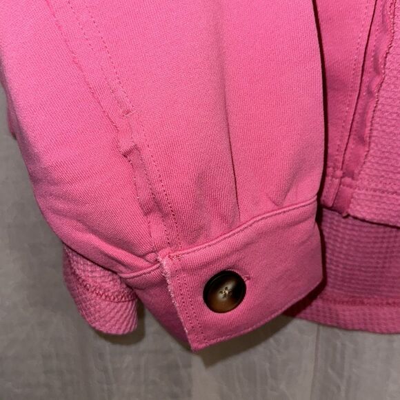 AE Raspberry Peak Pink Waffle Knit Big Hug Oversized Button Hooded Shacket - Picture 11 of 16